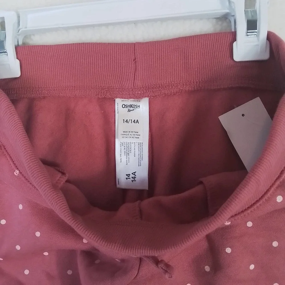 Oshkosh Fleece Lined High Rise Jogger Girl's Size‎ 14 in Pink Polka Dots